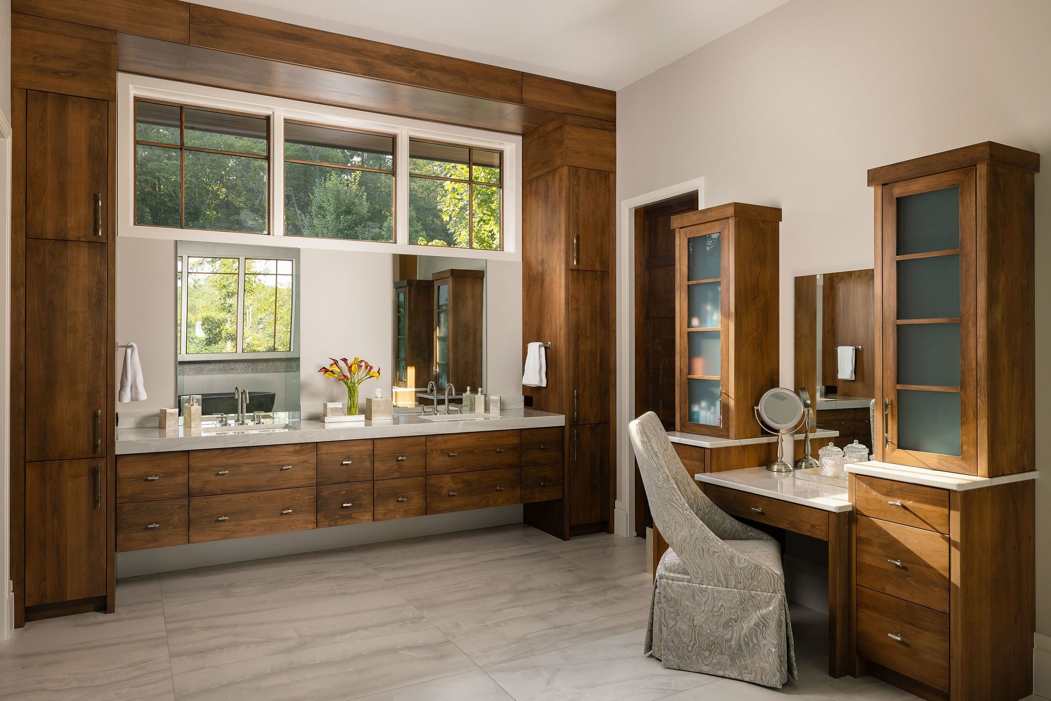 Custom master bathroom with double vanity by Gabriel Builders