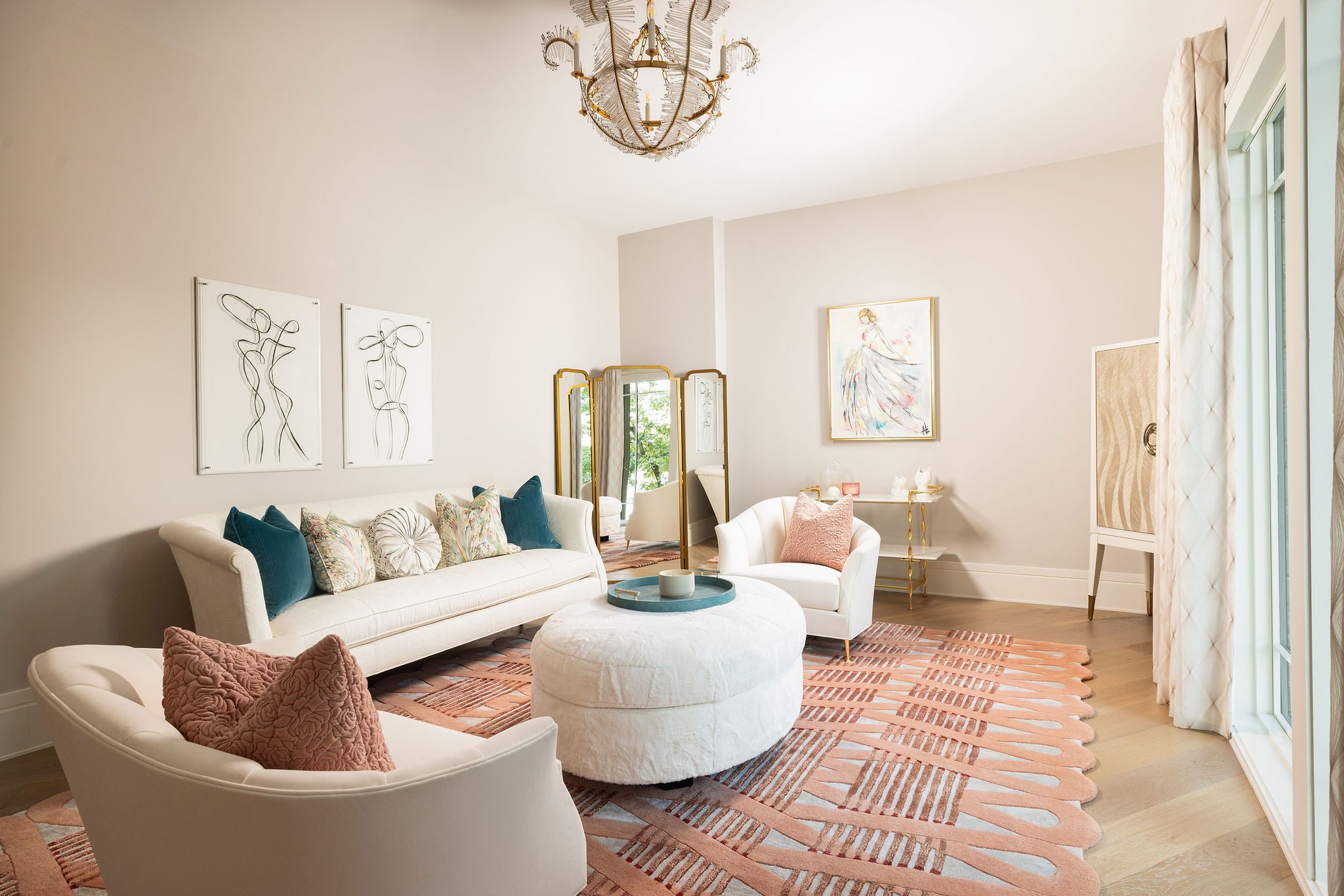 Luxury sitting room with feminine decor Gabriel Builders