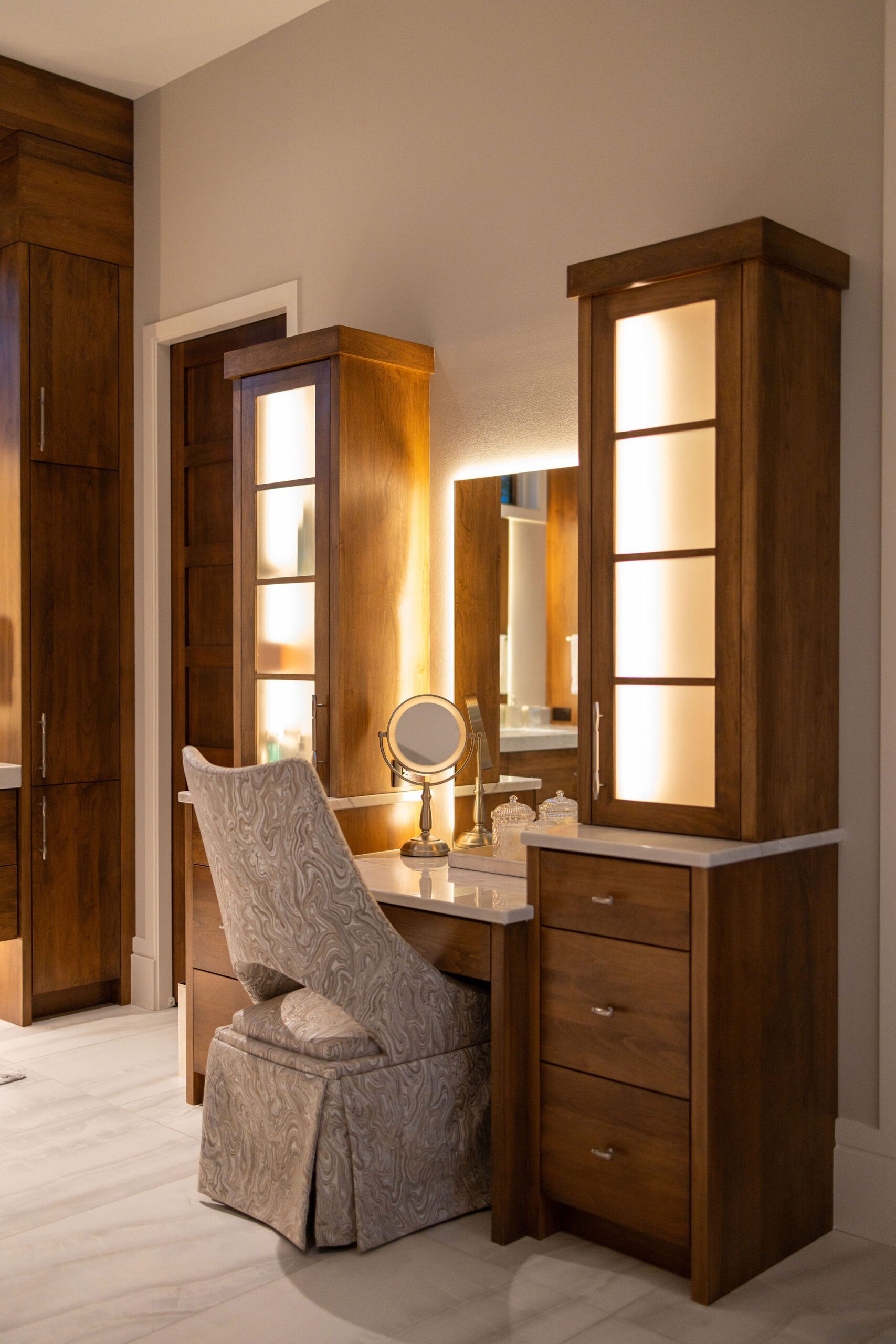 Custom master bathroom vanity with wood cabinetry Gabriel Builders
